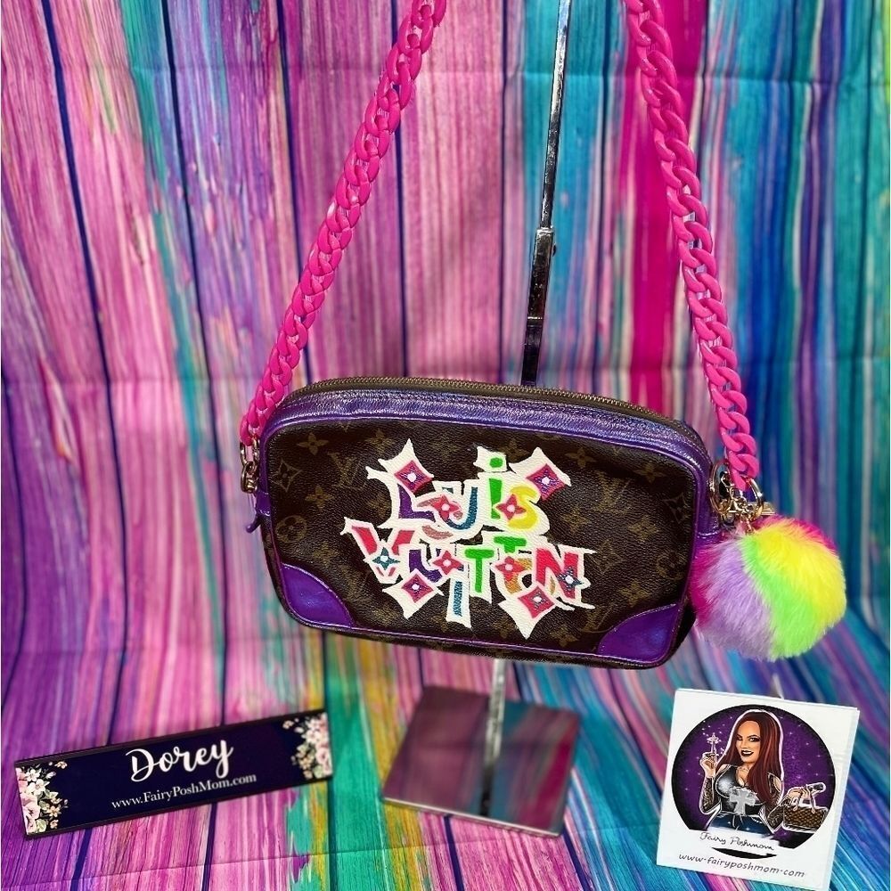 Louis Vuitton Hand Painted Bag with Pink Strap